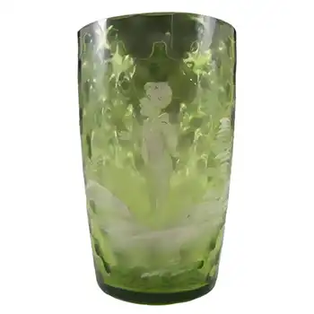(image for) Mary Gregory Bohemian Hand Enamelled Green Glass Tumbler