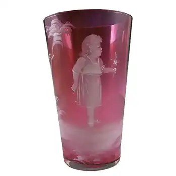 (image for) Mary Gregory Bohemian Hand Enamelled Pink Glass Tumbler