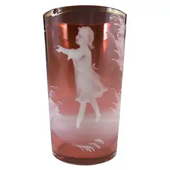 (image for) Mary Gregory Bohemian Hand Enamelled Red Glass Tumbler