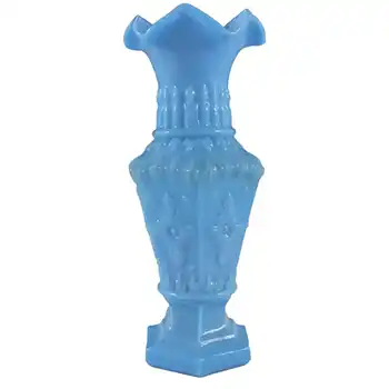 (image for) French Victorian Vintage Blue Milk Glass 'Crosses & Candles' Vase