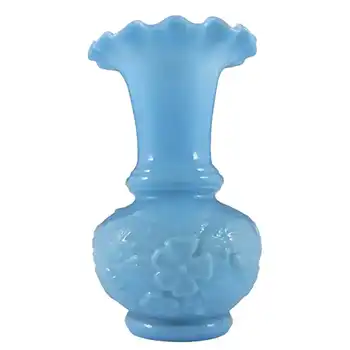 (image for) French Victorian Vintage Blue Milk Glass 'Floral' Vase