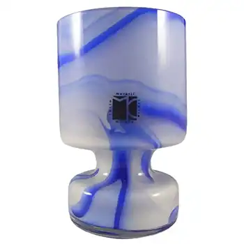 (image for) Carlo Moretti Marbled Blue & White Murano Glass Vase - Label