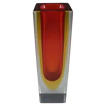 (image for) Murano Faceted Red & Amber Sommerso Glass Block Vase