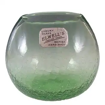 (image for) Elwell's Green Crackle Glass Labelled Vase - Nazeing?