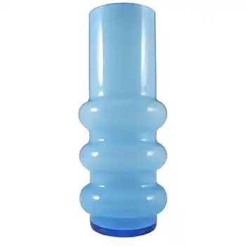 (image for) Ryd Glasbruk Swedish / Scandinavian Blue Glass Hooped 8" Vase