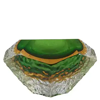 (image for) Murano Sommerso Textured Green & Amber Glass Bowl