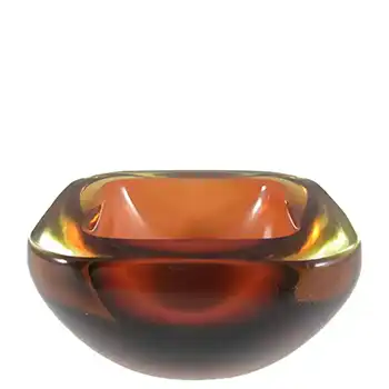 (image for) Murano Geode Brown & Amber Sommerso Glass Square Bowl