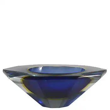 (image for) Murano Faceted Blue & Amber Sommerso Glass Block Bowl
