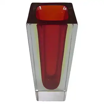 (image for) Murano Faceted Red & Amber Sommerso Glass Block Vase