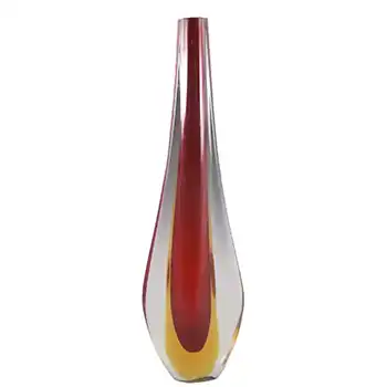 (image for) Murano/Sommerso 1950's Red & Amber Glass Stem Vase