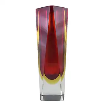 (image for) Large 10" Murano Faceted Red & Amber Sommerso Glass Vase