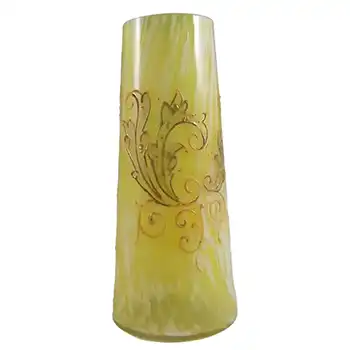 (image for) Bohemian Yellow & White Spatter Glass Vase, Enamelled / Hand Painted