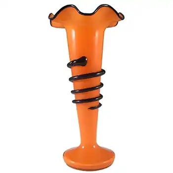 (image for) Welz Czech Art Deco Orange & Black Tango Glass Vase