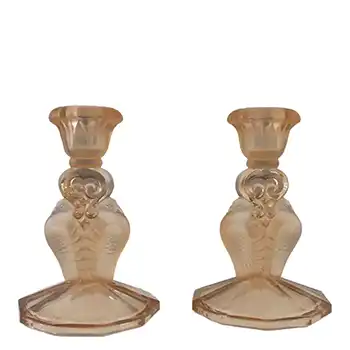 (image for) Libochovice? Czech Art Deco Pink Glass Bird Candlesticks