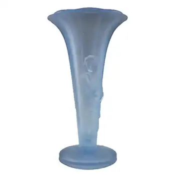 (image for) Art Deco 1930's Blue Frosted Glass Oriental Lady Vase