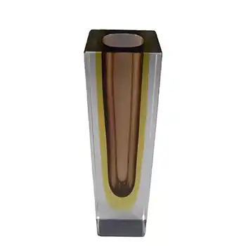 (image for) Murano Faceted Amber Sommerso Glass Block Vase