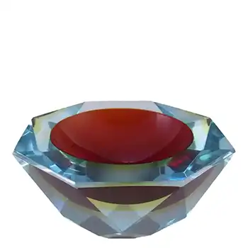 (image for) Murano Faceted Red & Amber Sommerso Glass Block Bowl