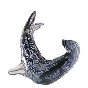 (image for) FM Konstglas/Marcolin Black & Blue Speckled Glass Seal - Signed + Labelled