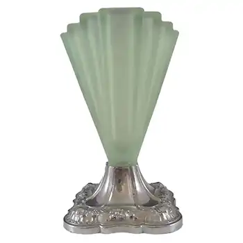 (image for) Bagley #334 Art Deco 4.5" Green Glass & Chrome 'Grantham' Vase