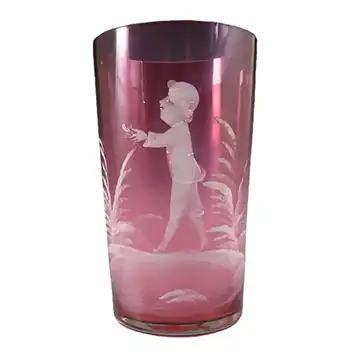 (image for) Mary Gregory Bohemian Hand Enamelled Pink Glass Tumbler