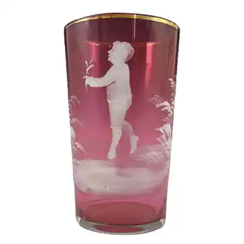 (image for) Mary Gregory Bohemian Hand Enamelled Pink Glass Tumbler