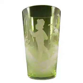 (image for) Mary Gregory Bohemian Hand Enamelled Green Glass Tumbler #2