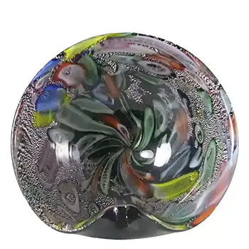 (image for) Murano Silver Leaf & Coloured Canes Black Glass Bowl