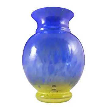 (image for) Skruf Swedish Blue + Yellow Glass Vase - Labelled