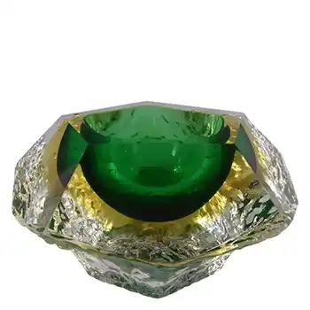 (image for) Murano Sommerso Textured Green & Amber Glass Bowl