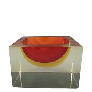 (image for) Murano Faceted Red & Amber Sommerso Glass Block Bowl