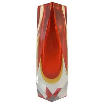 (image for) Murano Faceted Red & Amber Sommerso Glass Block Vase