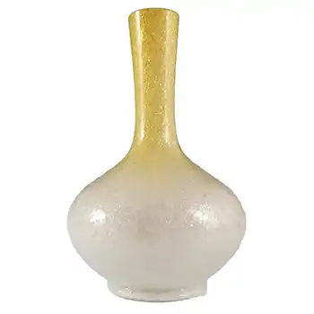 (image for) Victorian Antique Silver Mica Yellow Glass Vase c 1890