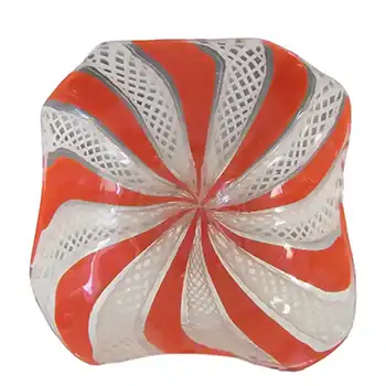 (image for) Murano Red & White Glass Zanfirico Filigree Bowl #2