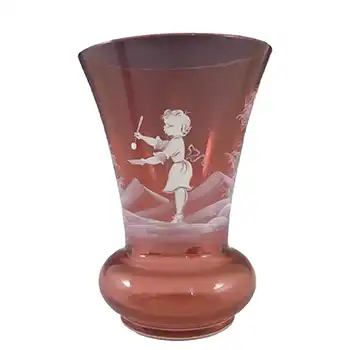 (image for) Mary Gregory Bohemian Hand Enamelled Cranberry Glass Vase