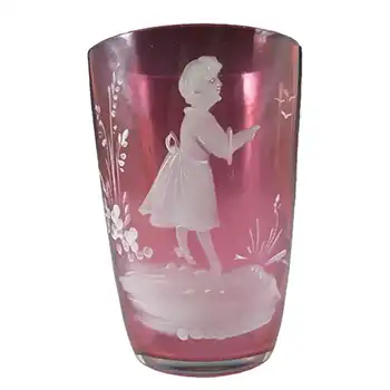 (image for) Mary Gregory Bohemian Hand Enamelled Pink Glass Tumbler #2