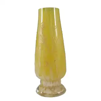 (image for) Welz Bohemian Lemon Yellow & White Spatter Glass Floral Vase