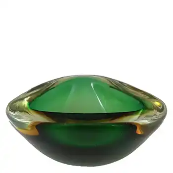 (image for) Murano Geode Green & Amber Sommerso Glass Triangle Bowl