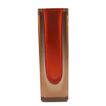 (image for) Murano Faceted Red & Amber Sommerso Glass Block Vase