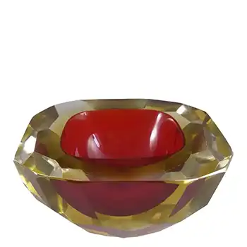 (image for) Murano Faceted Red & Amber Sommerso Glass Block Bowl