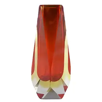 (image for) Murano Faceted Red & Amber Sommerso Glass Block Vase #1