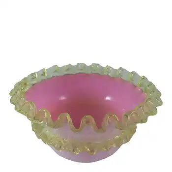 (image for) Victorian 1890's Pink & Uranium Green Glass Bowl