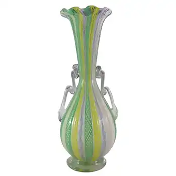 (image for) Murano 1950's Zanfirico Lattice Filigree Glass Vase