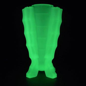 (image for) Bagley #3007 Art Deco 4.25" Uranium Green Glass 'Bamboo' Vase