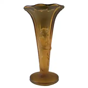 (image for) Art Deco 1930's Amber Frosted Glass Oriental Lady Vase