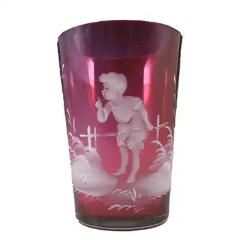 (image for) Mary Gregory Bohemian Hand Enamelled Pink Glass Tumbler #3