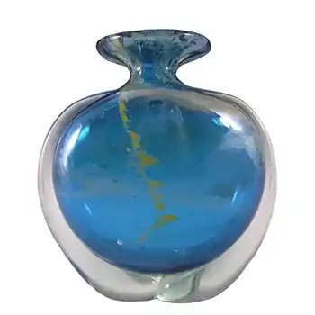 (image for) Mdina 'Blue Summer' Maltese Glass 'Side Stripe' Vase - Signed