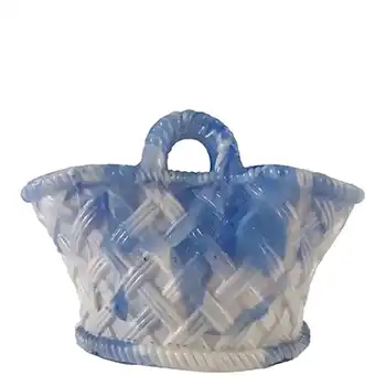 (image for) Victorian 1890's Blue Malachite/Slag Glass Basket Bowl #3