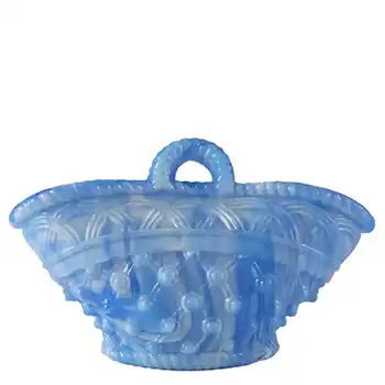 (image for) Victorian 1890's Blue Malachite/Slag Glass Basket Bowl #2