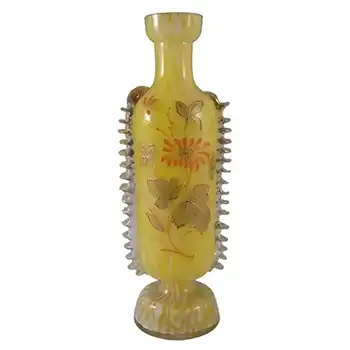 (image for) Welz Lemon Yellow & White Spatter Glass Enamelled Vase