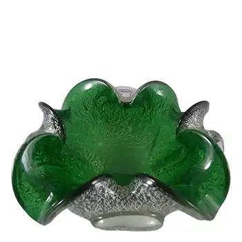 (image for) Murano Venetian Green Glass & Silver Leaf Bowl/Ashtray